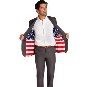 Shinesty The Grey Madison American Flag USA Lined Suit Men Sz 44,Career Business